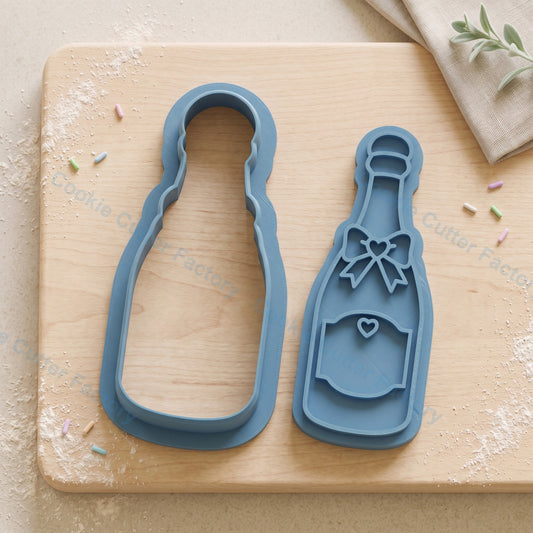Champagne Bottle Cookie Cutter and Embosser Stamp - Wedding Party Cookies