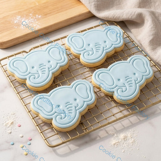 Cute Elephant Face Cookie Cutter and Embosser Stamp - Safari Animal Baking Tool