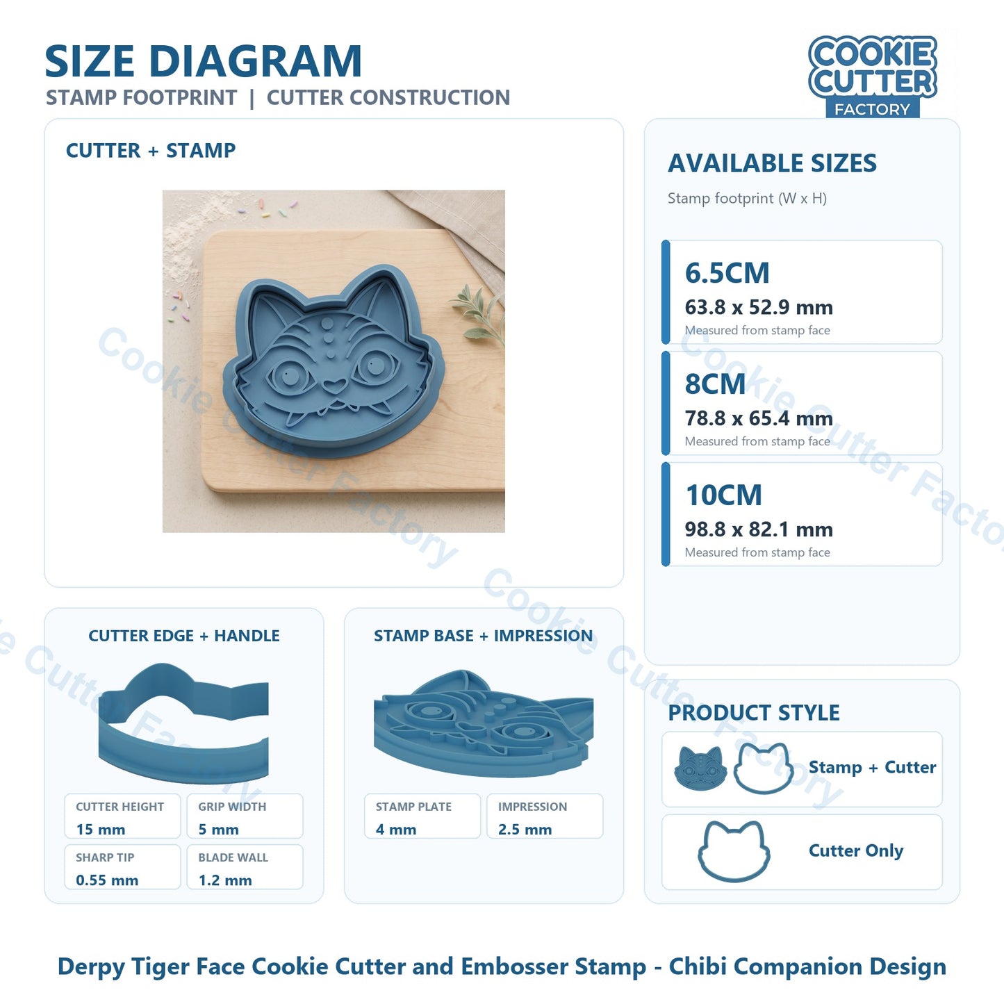 Derpy Tiger Face Cookie Cutter and Embosser Stamp - Chibi Companion Design