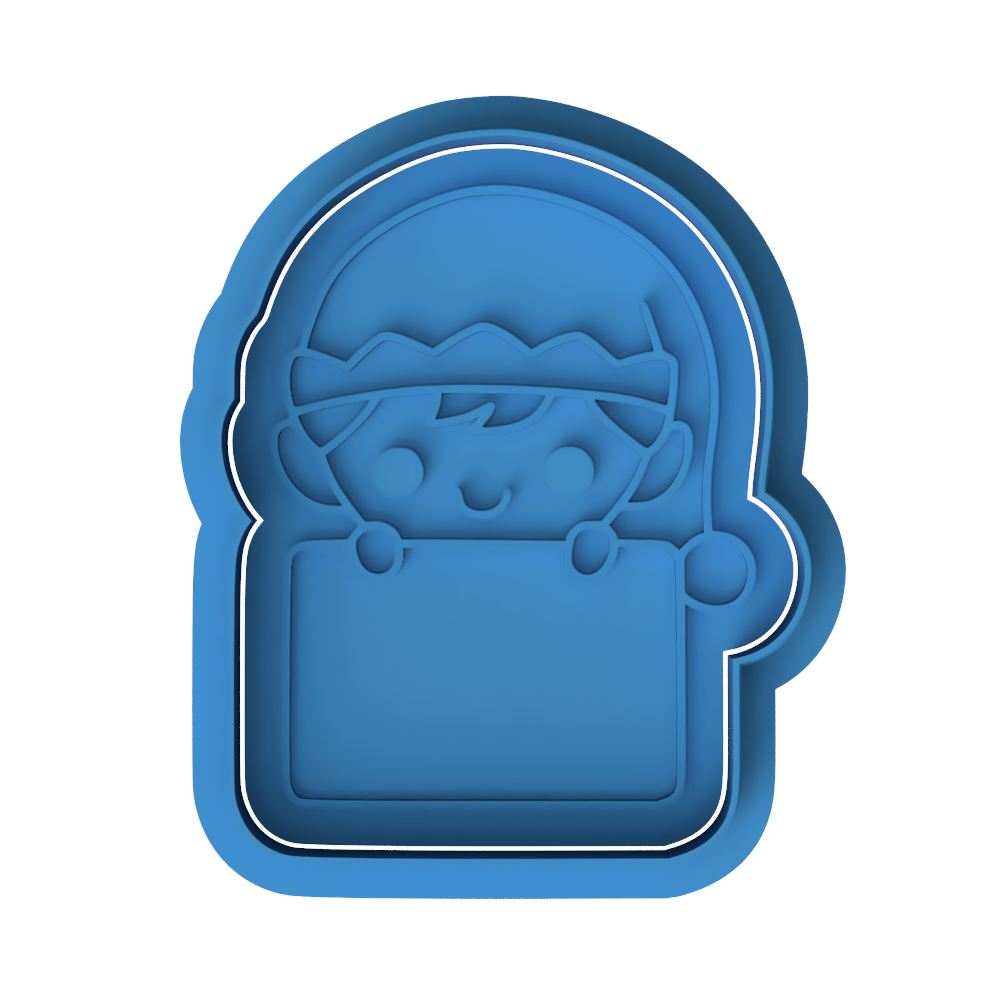 Elf Holding Note Cookie Cutter & Embosser β Christmas Plaque Cookie Design