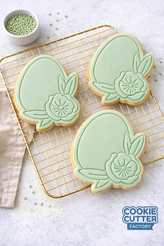 Elegant Floral Easter Egg Cookie Cutter and Embosser Set