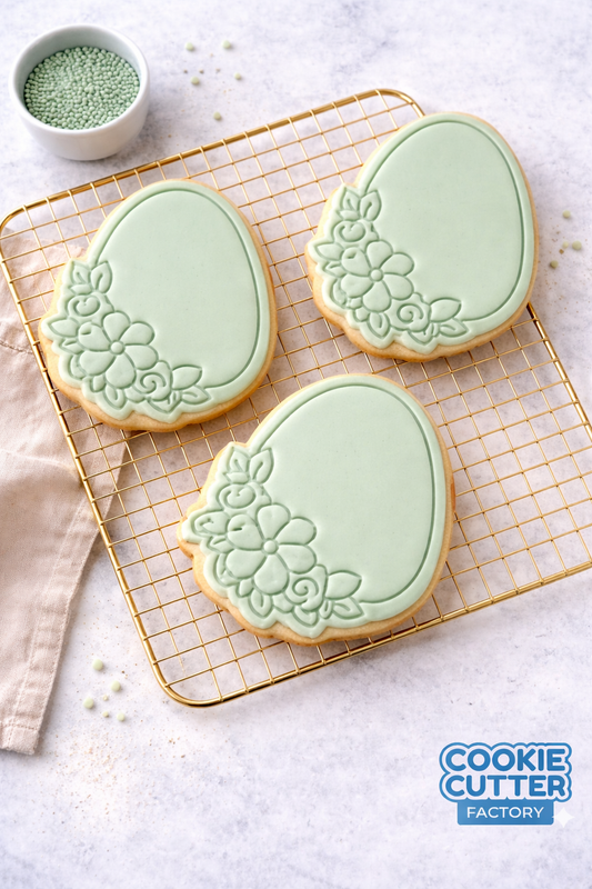 Elegant Botanical Easter Egg Cookie Cutter and Embosser Set