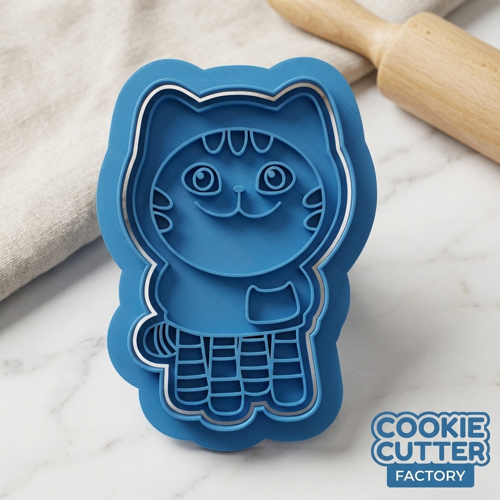 Cat Character Cookie Cutter & Embosser Stamps Set - Animated Adventure Theme kids tv movie