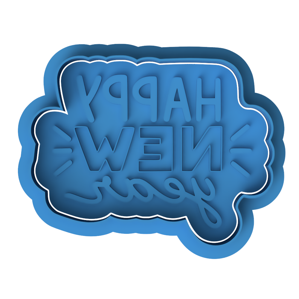 Happy New Year Plaque Cookie Cutter and Embosser Stamp Set | Celebration