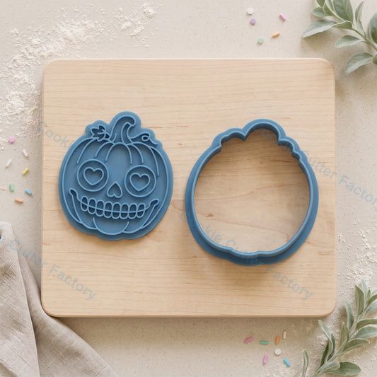 Halloween Skull Face Pumpkin Cookie Cutter and Embosser Stamp - Spooky Party Cookies