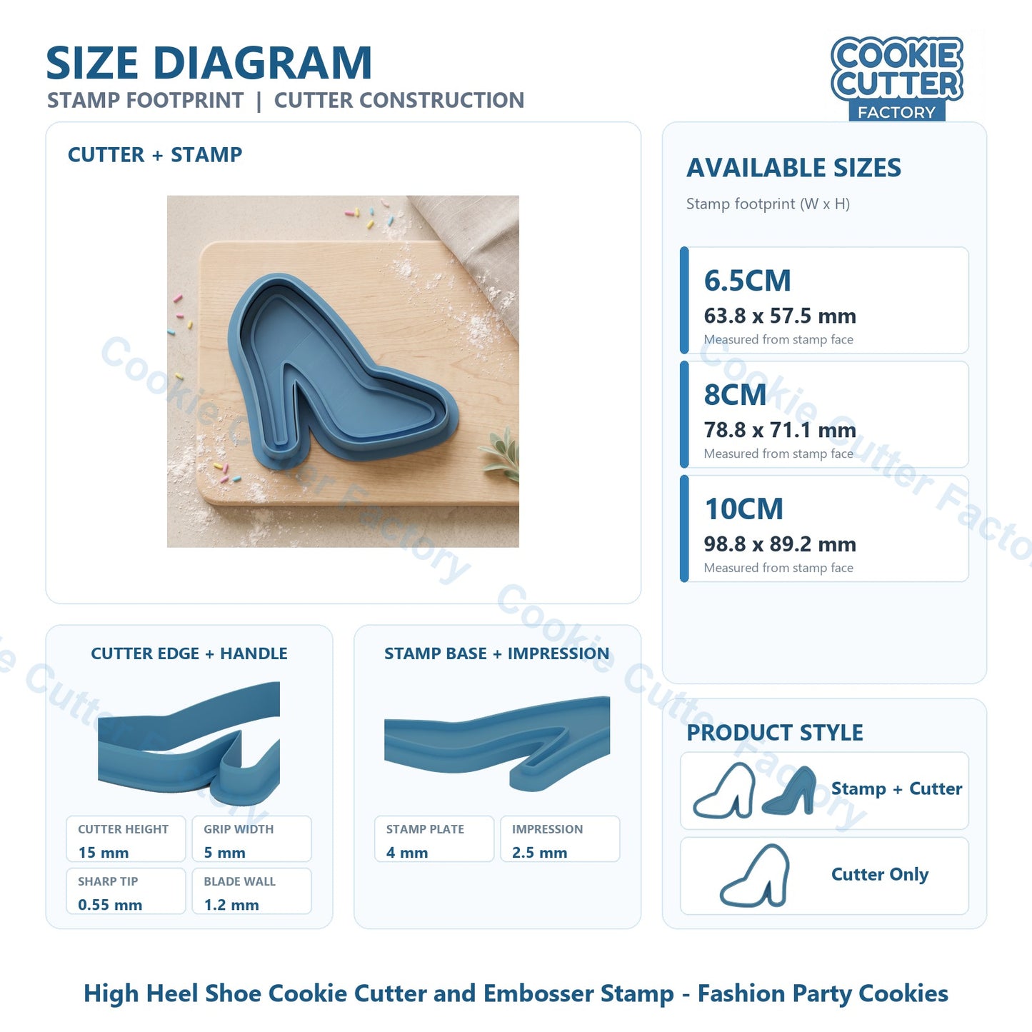 High Heel Shoe Cookie Cutter and Embosser Stamp - Fashion Party Cookies