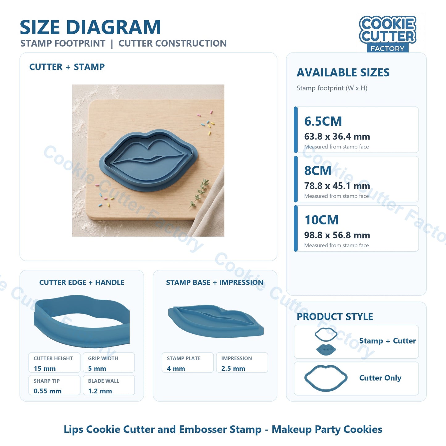 Lips Cookie Cutter and Embosser Stamp - Makeup Party Cookies