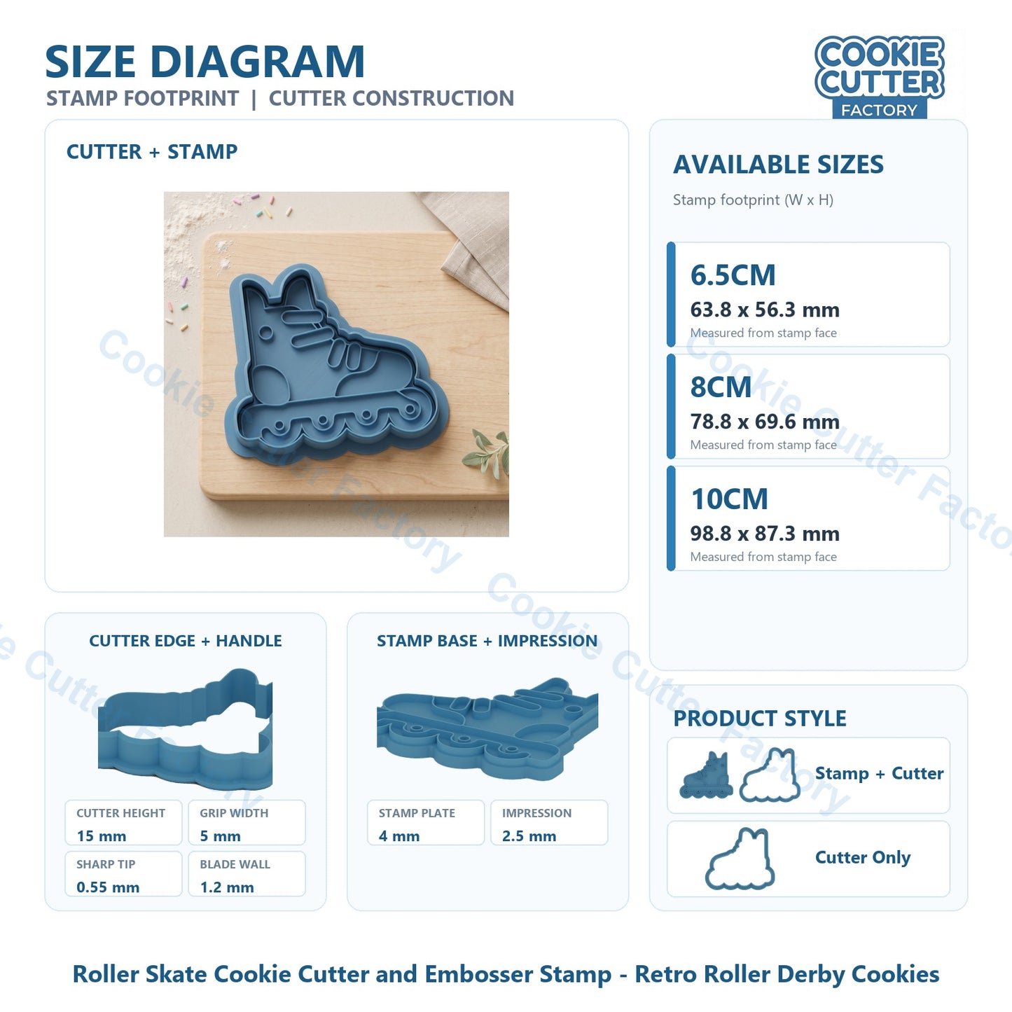 Roller Skate Cookie Cutter and Embosser Stamp - Retro Roller Derby Cookies