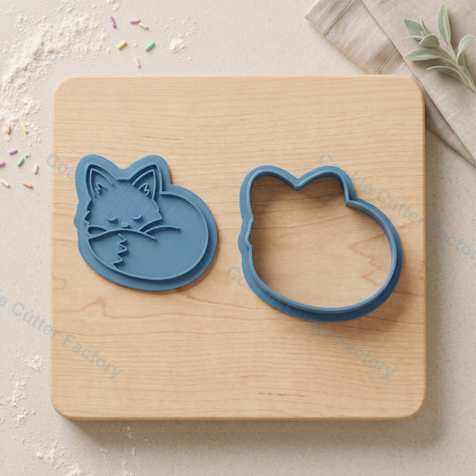 Sleeping Fox Curled Up Cookie Cutter and Embosser Stamp - Woodland Animal Cookies