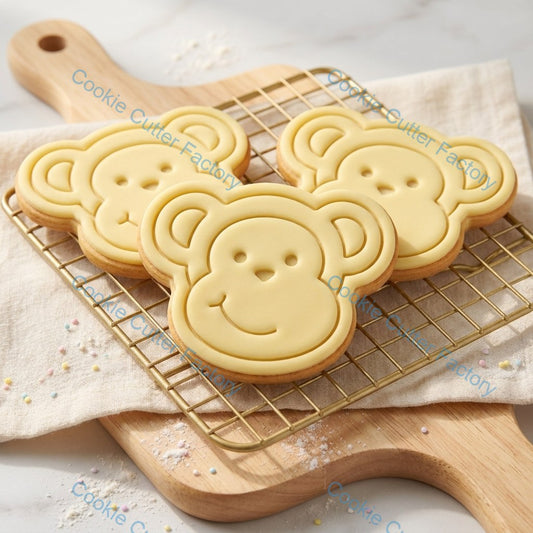 Smiling Monkey Face Cookie Cutter and Stamp - Animal Baking Tool