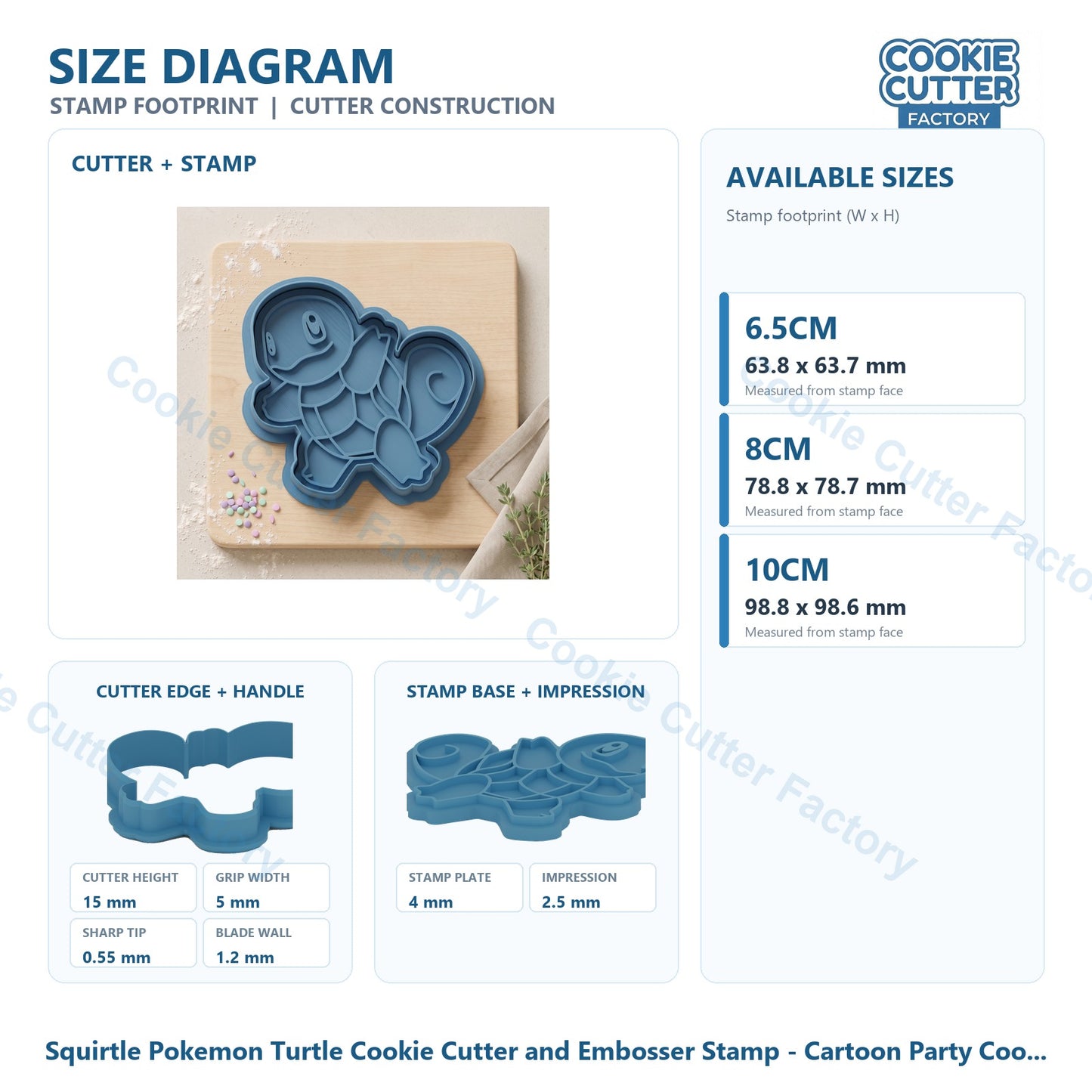 Squirtle Pokemon Turtle Cookie Cutter and Embosser Stamp - Cartoon Party Cookies