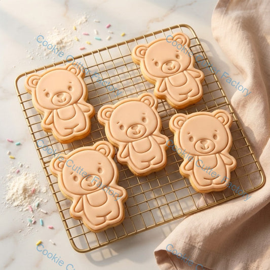 Standing Teddy Bear Cookie Cutter and Embosser Stamp - Kids Birthday Baking Tool