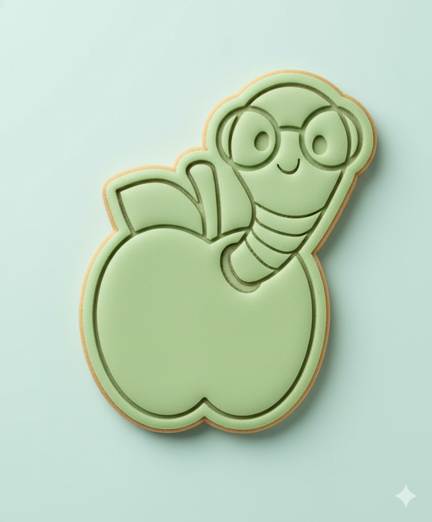 Cute Bookworm in Apple Cookie Cutter and Embosser Stamp Set | Teacher Gift, School