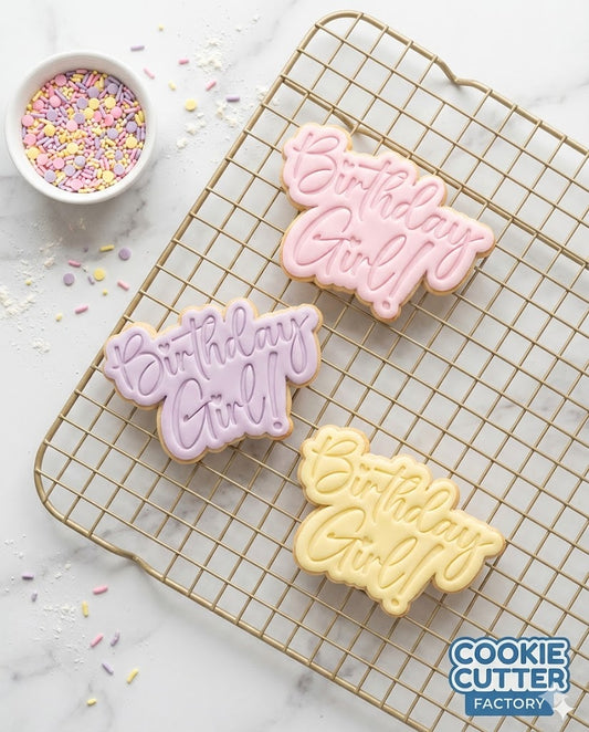 Birthday Girl Script Cookie Cutter and Embosser Set – Birthday Party Baking Tool