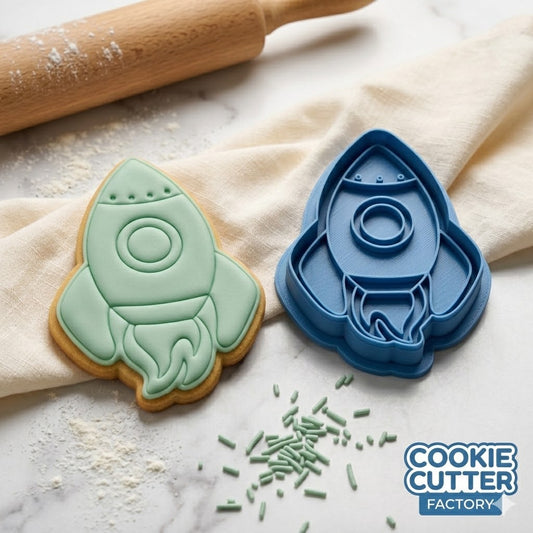 Rocket Ship Cookie Cutter and Embosser Stamp Set | Space, Blast Off, Birthday