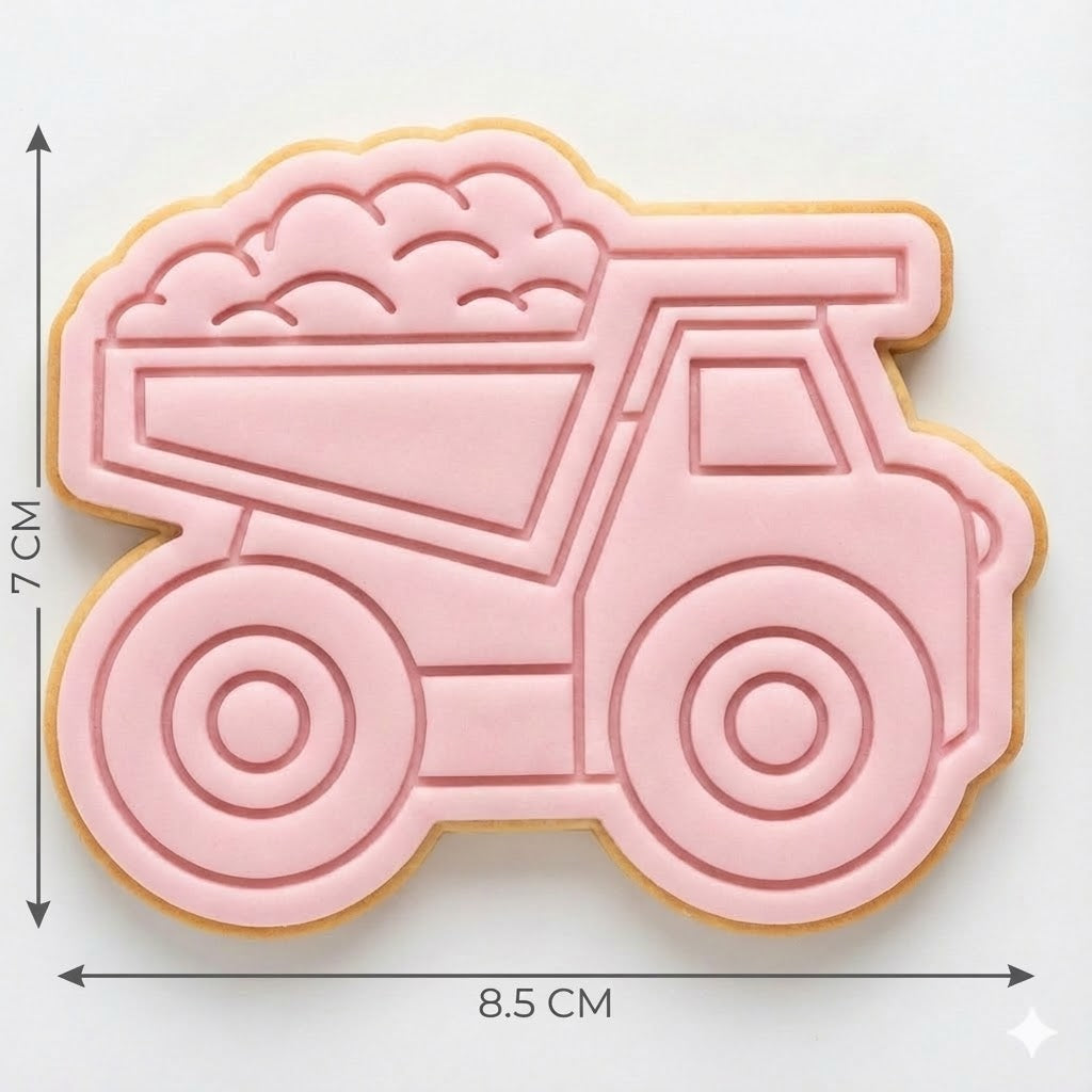 Construction Site Cookie Cutter and Embosser Set – 6 Piece Digger and Truck Birthday Baking Tools