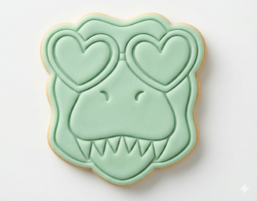 T-Rex with Heart Sunglasses Cookie Cutter and Embosser Stamp | Dinosaur Valentine, Cool Dino, Kids Party