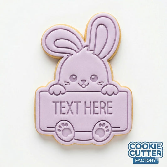 Personalised Bunny Holding Sign Cookie Cutter and Embosser Set