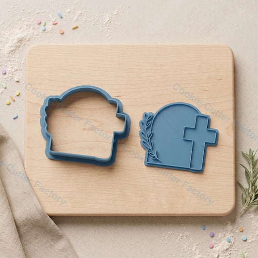 Plaque with Cross and Branch Cookie Cutter and Stamp - Easter Baptism