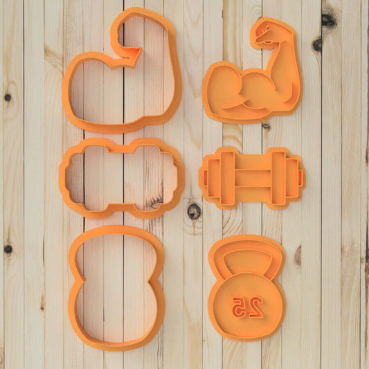 Gym Workout Muscles Cookie Cutter and Embosser Stamp Set
