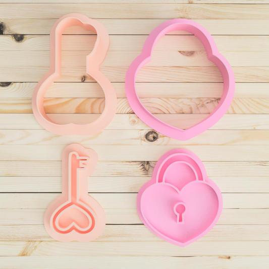 Lock and Key Cookie Cutter and Embosser Stamp Set Valentine's Day