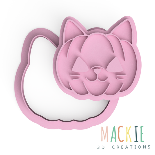Pumpkin Cat Cookie Cutter & Stamp Set - Halloween Baking Fun