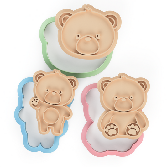 Teddy bear Set Cookie Cutter & Embosser Stamp baby shower