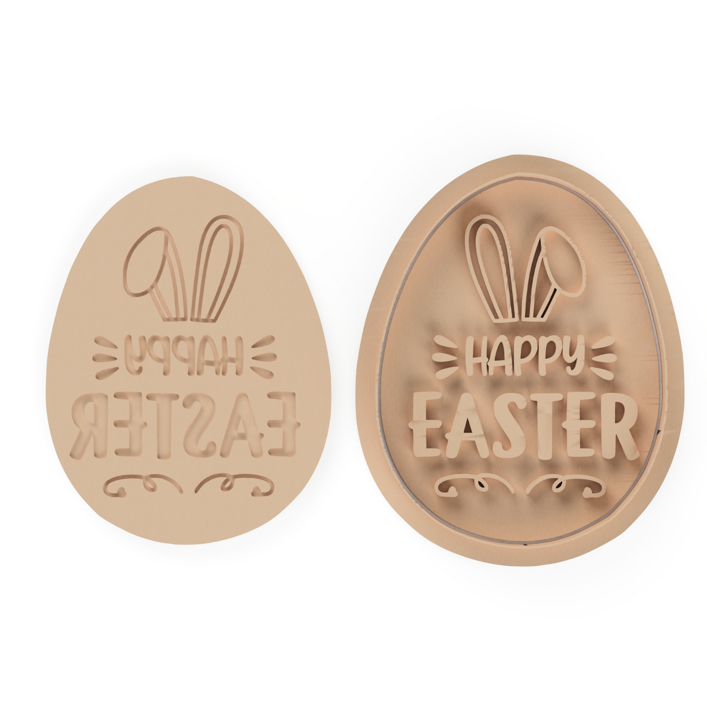 Happy Easter Bunny Ears Cookie Cutter & Embosser Stamp Style 1