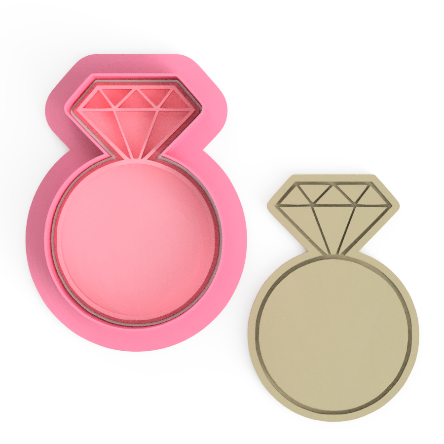 Diamond Ring Wedding Engagement Cookie Cutter and Embosser Stamp Set