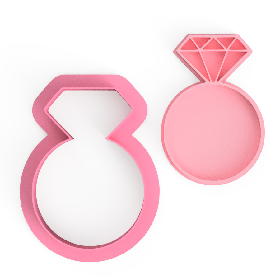 Diamond Ring Wedding Engagement Cookie Cutter and Embosser Stamp Set