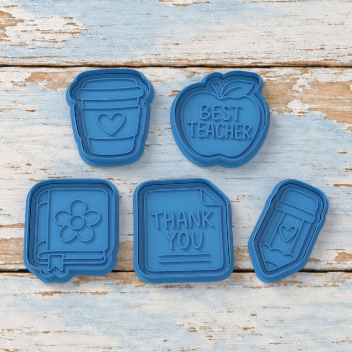 Teacher Appreciation Cookie Cutter and Embosser Stamp Set - 5 Designs