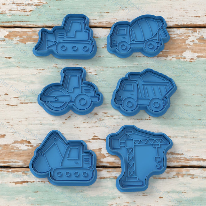 Busy Builders Construction Cookie Cutter and Embosser Stamp Set - 6 Designs