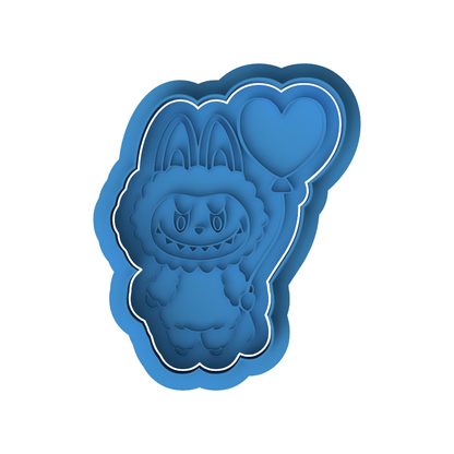 Labubu Holding Heart Balloon Cookie Cutter and Embosser Stamp The Monsters, Valentine's Day