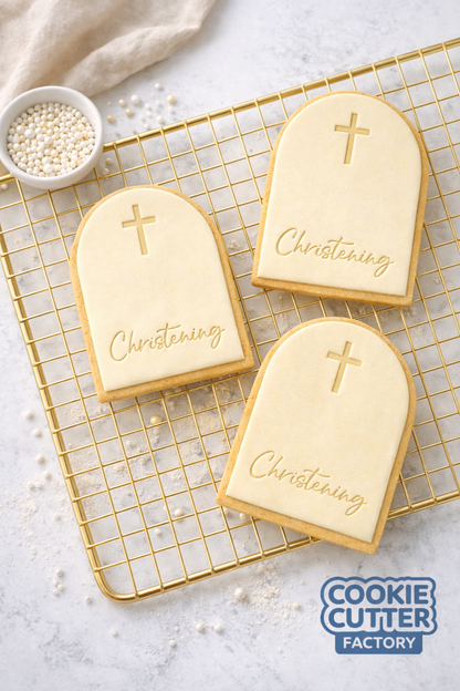 Personalised Christening Arch Cookie Cutter and Embosser Set – Religious Celebration Baking Tool