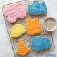 Construction Site Cookie Cutter and Embosser Set – 6 Piece Digger and Truck Birthday Baking Tools