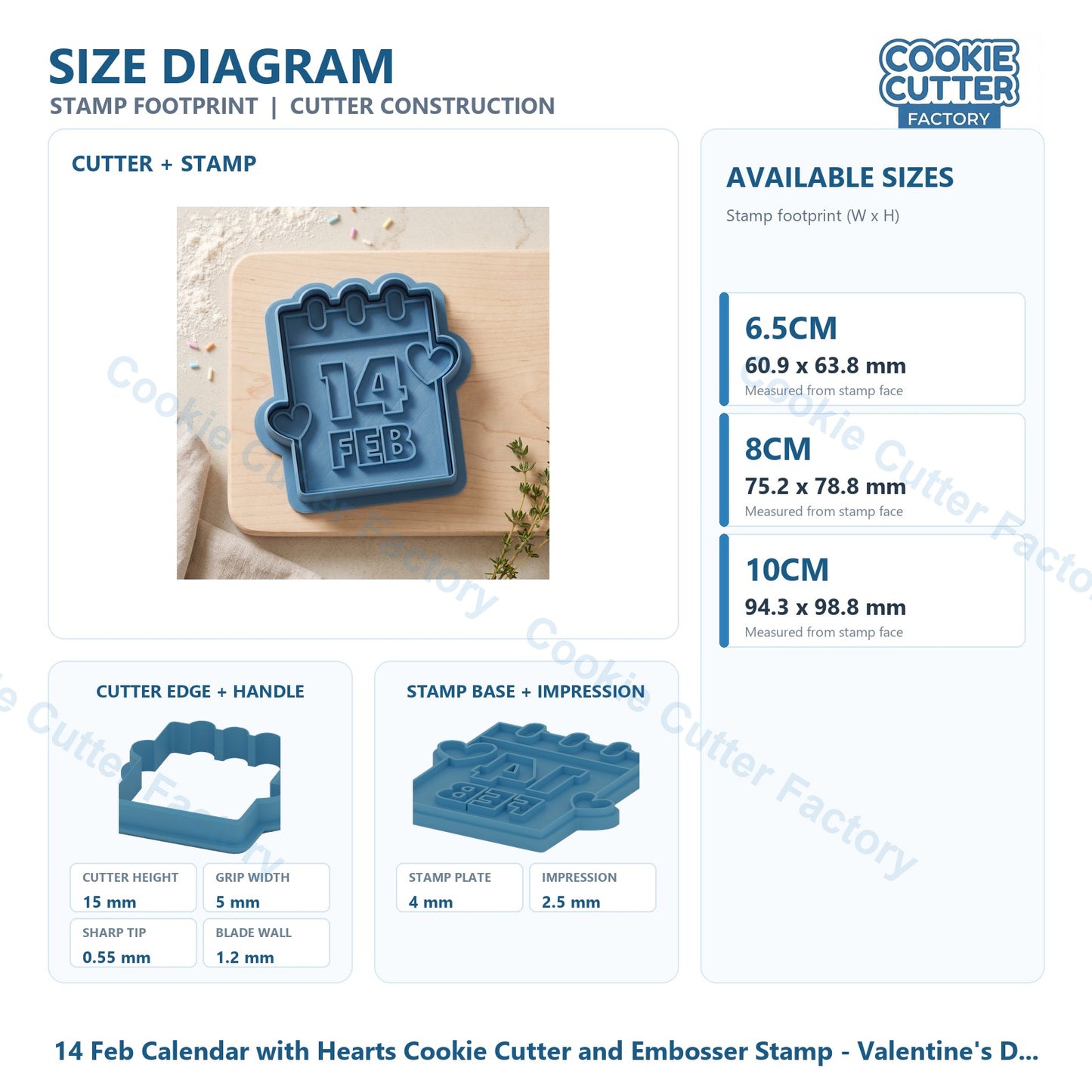 14 Feb Calendar with Hearts Cookie Cutter and Embosser Stamp - Valentine's Day