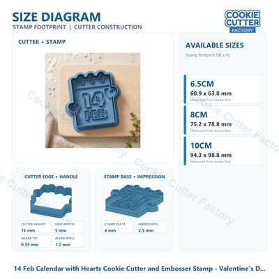 14 Feb Calendar with Hearts Cookie Cutter and Embosser Stamp - Valentine's Day