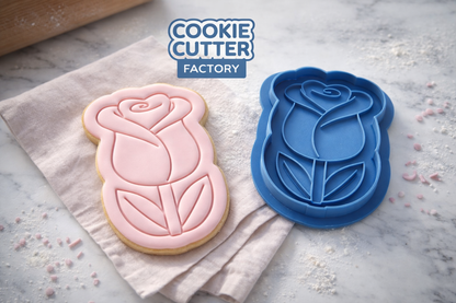 Elegant Rose Flower Cookie Cutter and Embosser Stamp | Romantic Valentine's Bloom, Spring Garden, Wedding