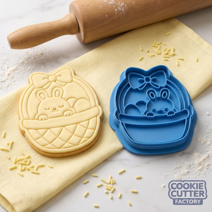 Easter Bunny in Basket with Bow Cookie Cutter and Embosser Set – Easter Collection