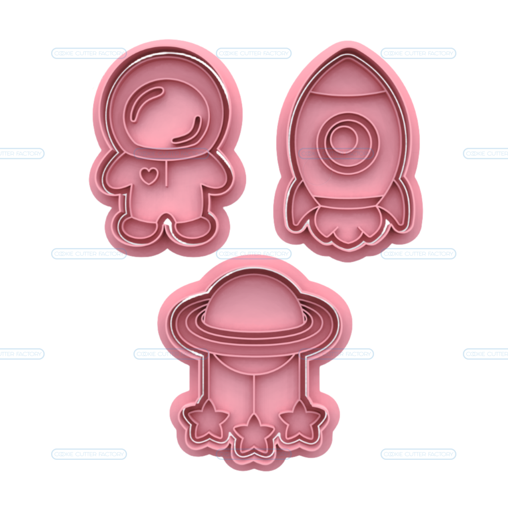 Space Astronaut Rocket and Planet Cookie Cutter and Stamp Embosser