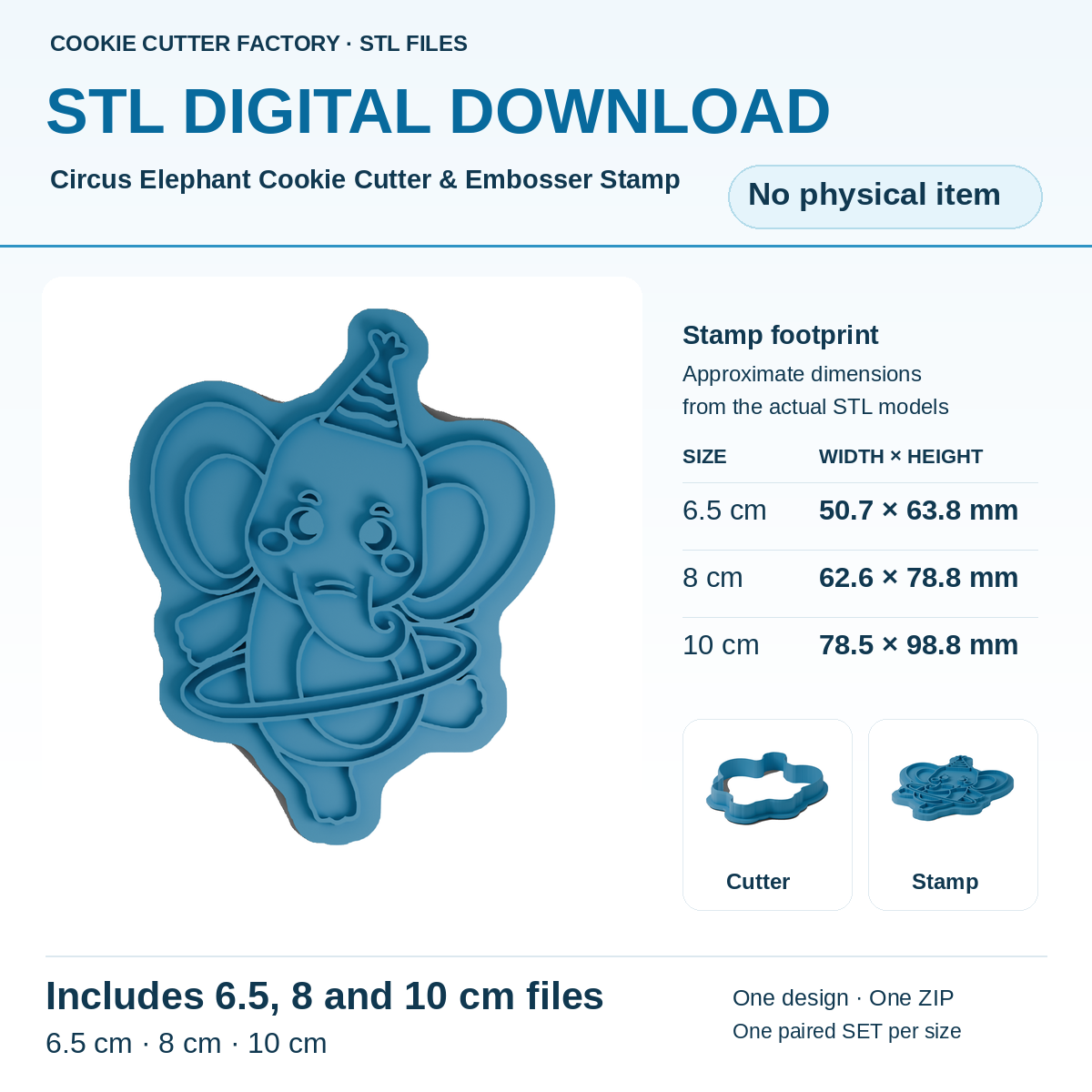 Circus Elephant Cookie Cutter & Embosser Stamp — All Sizes STL Download | CCF_APPROVED_MEDIA_V1:1:1940cbf144c5f379829bed10f7716960eb2db03288d3990693766b6a9f60d435