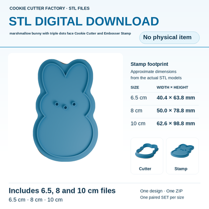 marshmallow bunny with triple dots face Cookie Cutter and Embosser Stamp - All Sizes STL Download | CCF_APPROVED_MEDIA_V1:1:5499c64c12ff178437bea5d625add529224727cb3795df3f62d223253484aeee