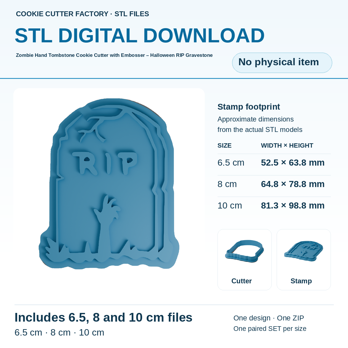 Zombie Hand Tombstone Cookie Cutter with Embosser – Halloween RIP Gravestone — All Sizes STL Download | CCF_APPROVED_MEDIA_V1:1:ae50809b4ea9ef52289a8779318301886636104e1dd782af2e68b5860cd0e68d