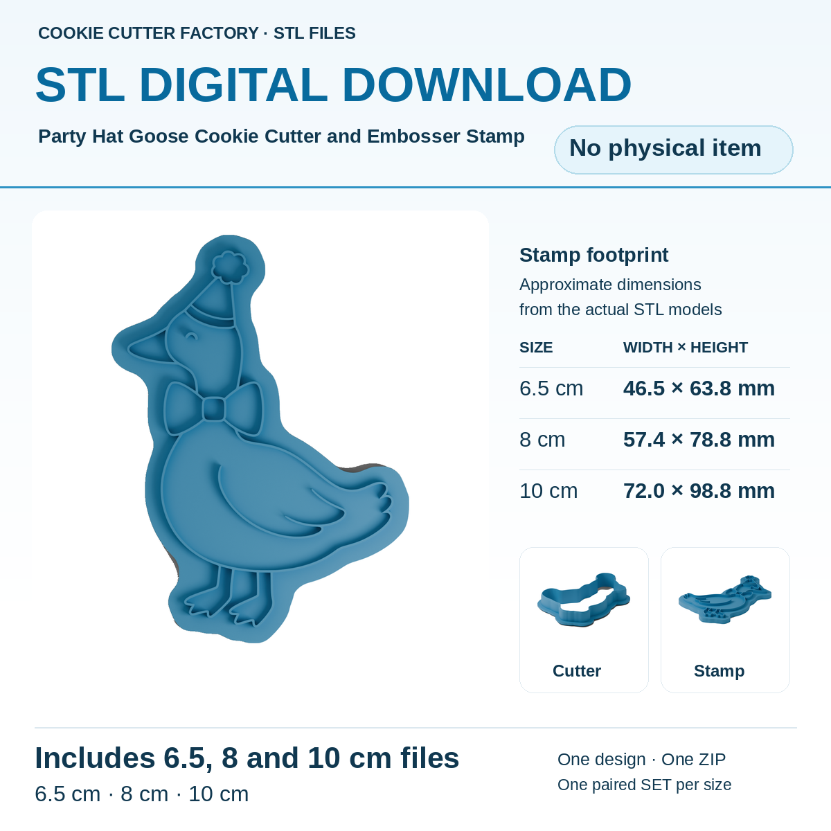 Party Hat Goose Cookie Cutter and Embosser Stamp - All Sizes STL Download | CCF_APPROVED_MEDIA_V1:1:364bd7d096bd5de524f38a0aad48a596a90b2491afeefaed4a9643910ef4b30f