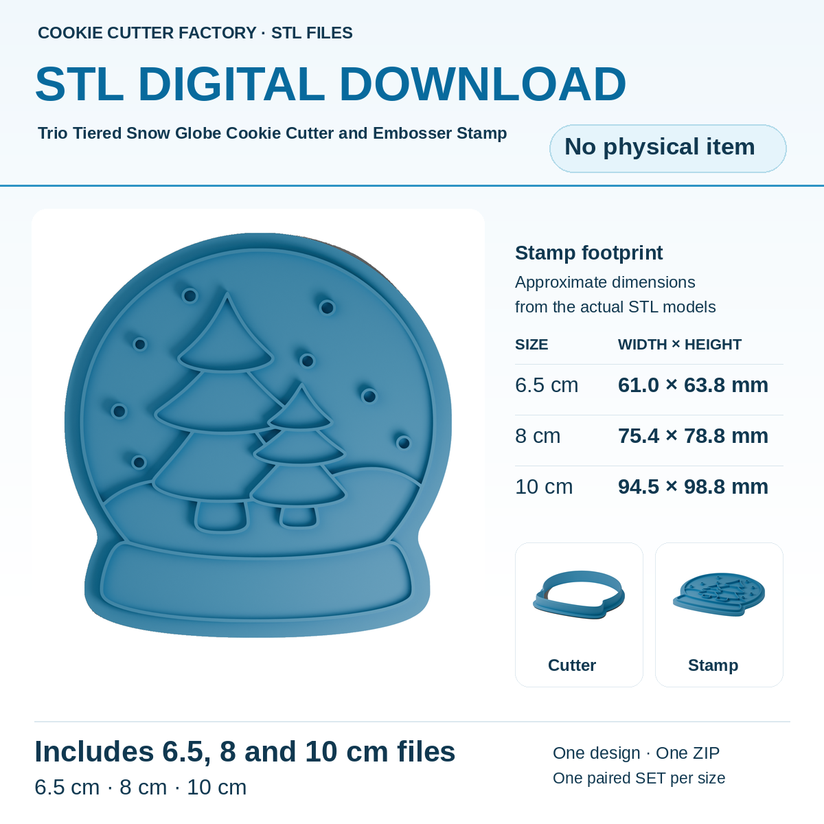 Trio Tiered Snow Globe Cookie Cutter and Embosser Stamp - All Sizes STL Download | CCF_APPROVED_MEDIA_V1:1:ece554660903f68a0afd5ffb62d6d7a3920b3bc34d3776796f6ccb8044222ed4