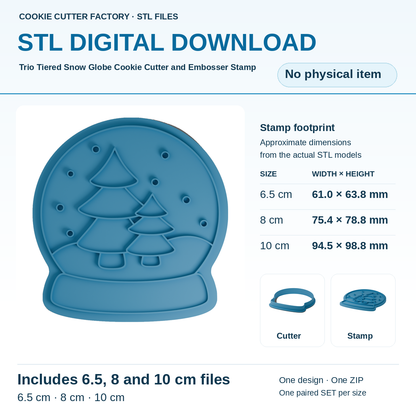 Trio Tiered Snow Globe Cookie Cutter and Embosser Stamp - All Sizes STL Download | CCF_APPROVED_MEDIA_V1:1:ece554660903f68a0afd5ffb62d6d7a3920b3bc34d3776796f6ccb8044222ed4