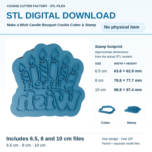 Make a Wish Candle Bouquet Cookie Cutter & Stamp — All Sizes STL ZIP Download | CCF_APPROVED_MEDIA_V1:1:ab784ad6edcb8558f7afd8f821bf1d5e568002b28b5b249cb8ff08df77b47731