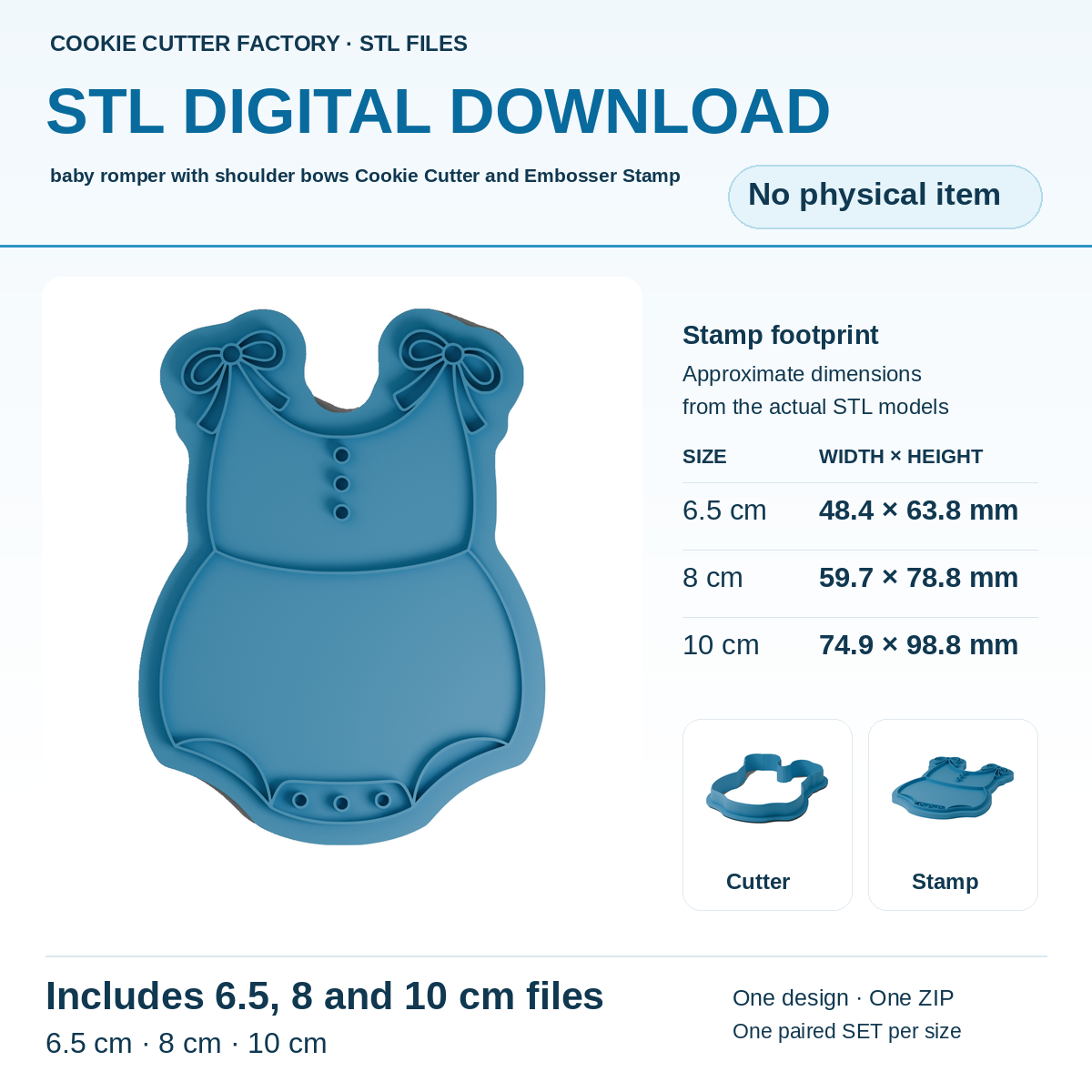 baby romper with shoulder bows Cookie Cutter and Embosser Stamp - All Sizes STL Download | CCF_APPROVED_MEDIA_V1:1:068191b4483fb36236344d6099b5f684328ad33fdb992f7a6ebc29fff235f931