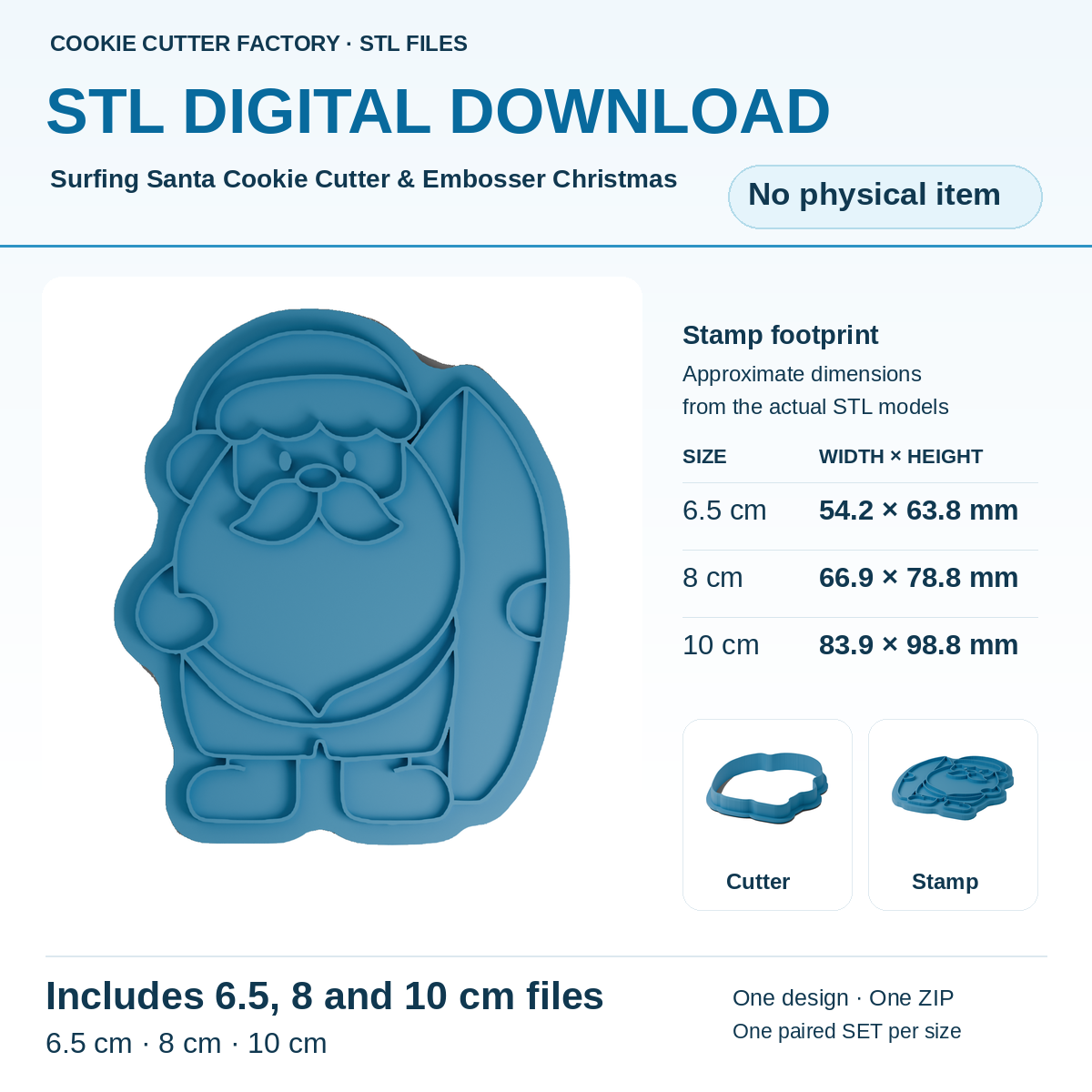 Surfing Santa Cookie Cutter & Embosser Christmas — All Sizes STL Download | CCF_APPROVED_MEDIA_V1:1:a3f4a7c6e7b13c4c7829ffd00a15d1dd6e571ed46187e4652901f8628b18b478