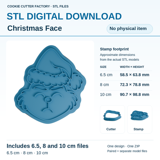 Grinch Christmas Face Cookie Cutter and Embosser Stamp - All Sizes STL Download | CCF_APPROVED_MEDIA_V1:1:127e28909b1d9aae29b1f81031accaf62188c960860383751a4c34fd0ea02c33